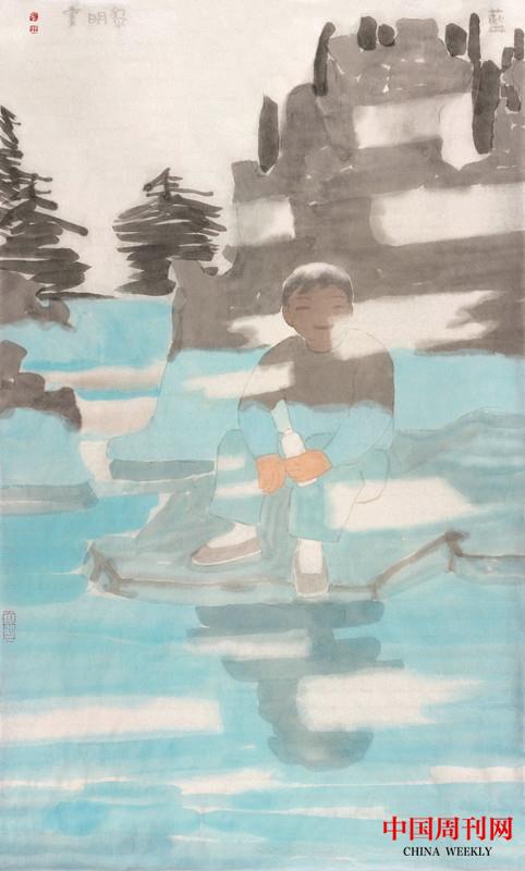 田黎明2020藍(lán)，紙本水墨，70×40cm.jpg